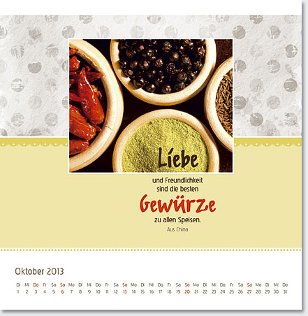 Gestaltung Kalender 2013 - Oktober